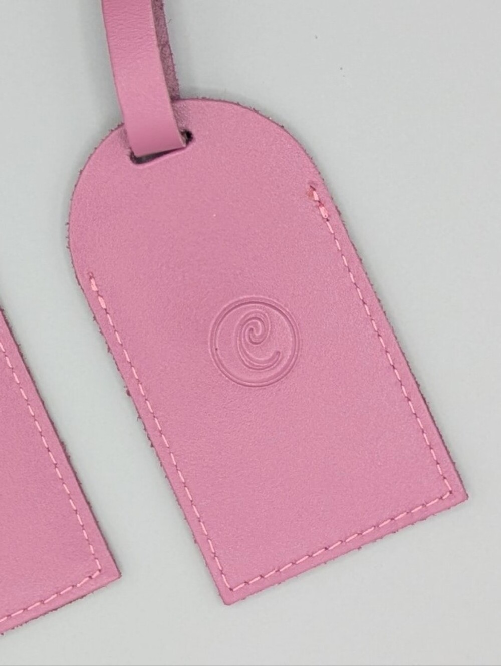 Pink Leather Luggage Tag with Embossed Monogram "C" Set of 2
